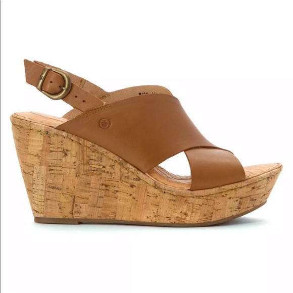 BORN Emmy wedge sandal cork heel open toe buckle - Picture 2 of 8